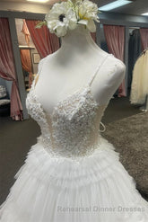 White Floral Plunging V Layers Long Semi Formal Prom Dress